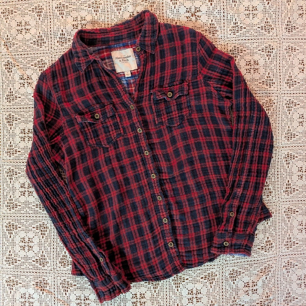Classic Abercrombie & Fitch Red and Blue Plaid Shirt